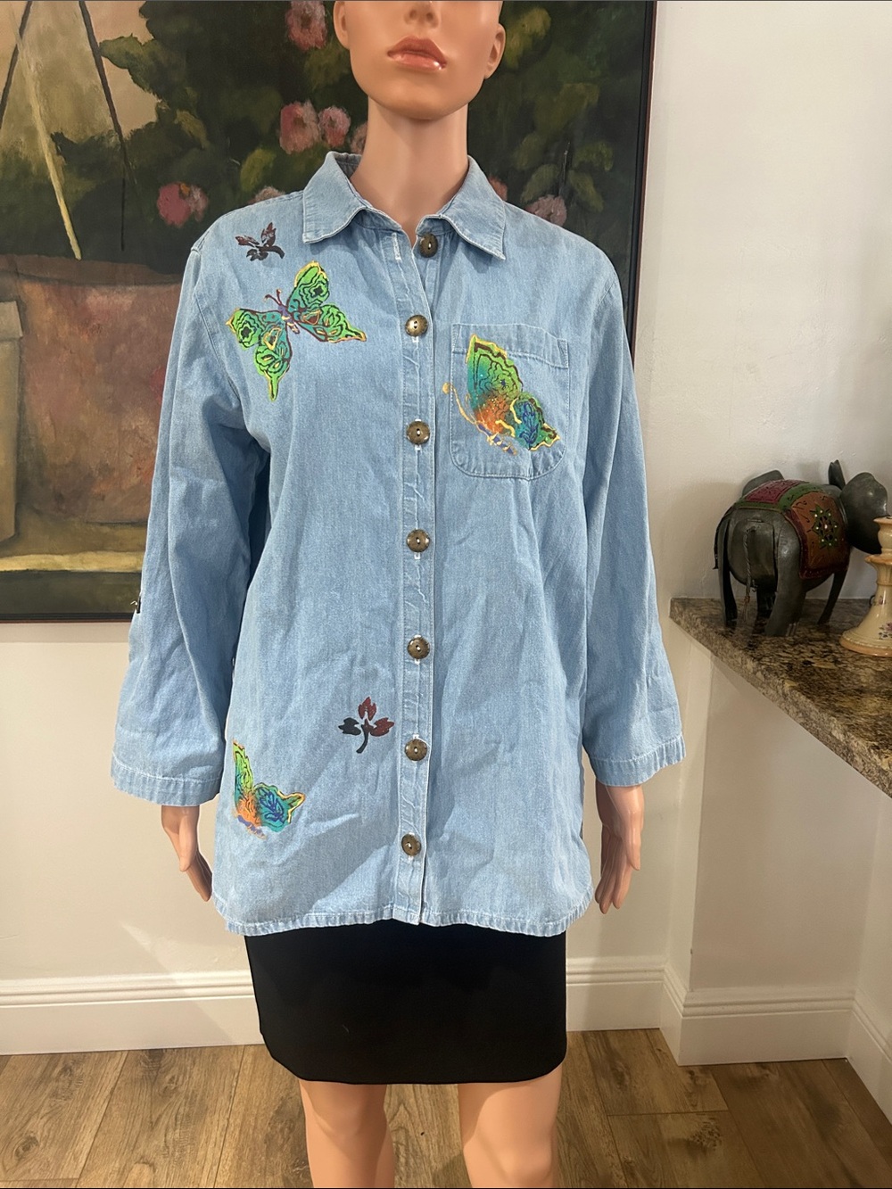 Cervelle vintage denim shirt with painted detail